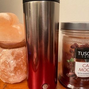 Starbucks red silver ombré hot metal cup.